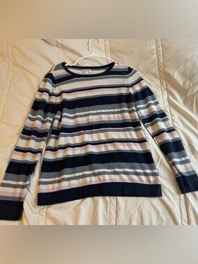 croft & barrow Navy, White & Light Pink Striped Crewneck Sweater